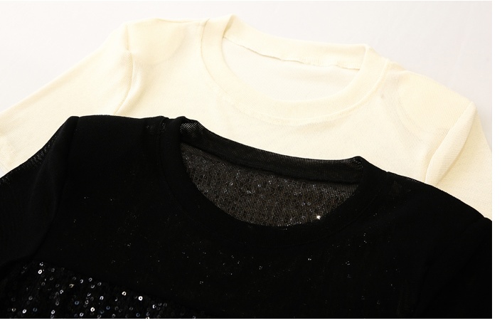 Irregular slim tops sequins gauze T-shirt for women