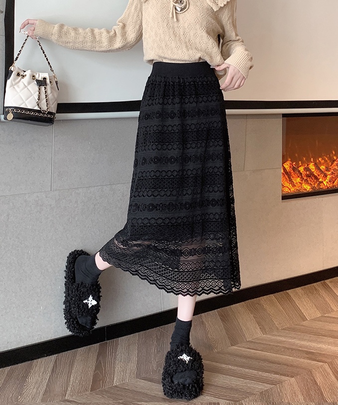 High waist knitted skirt winter long skirt for women