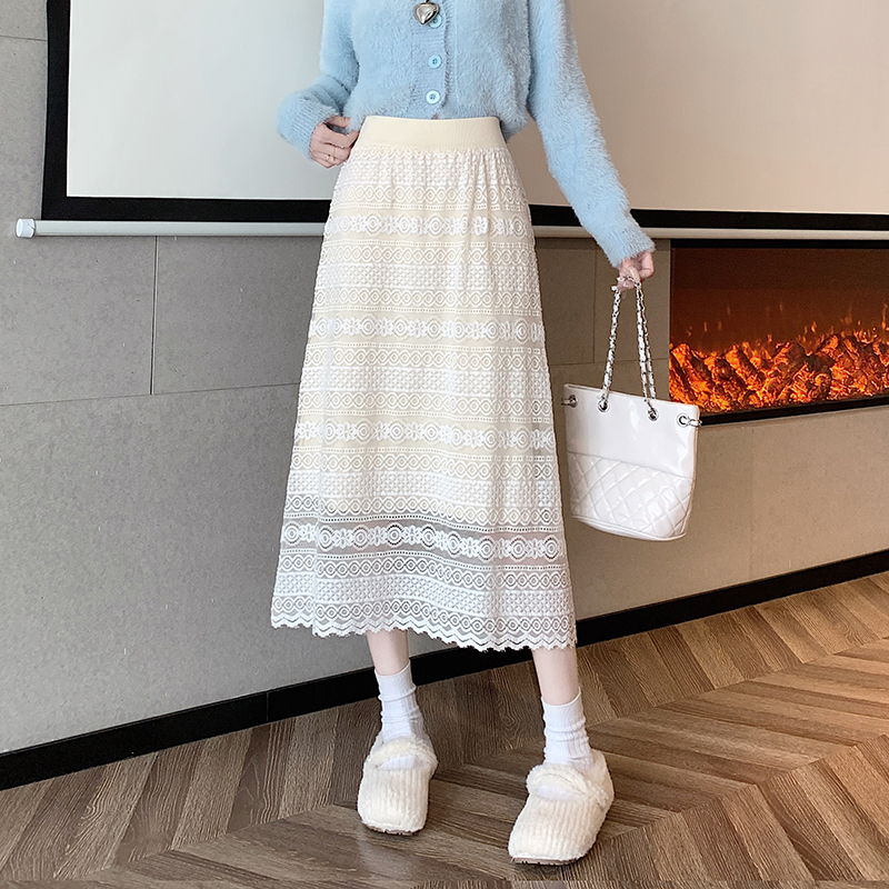 High waist knitted skirt winter long skirt for women
