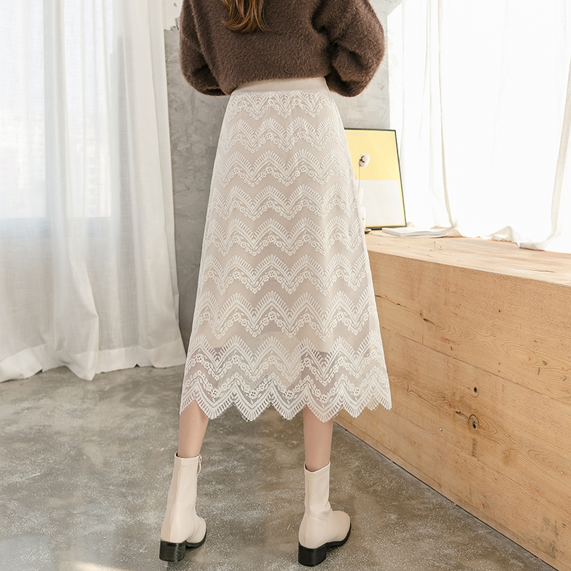 Lace knitted skirt high waist long dress