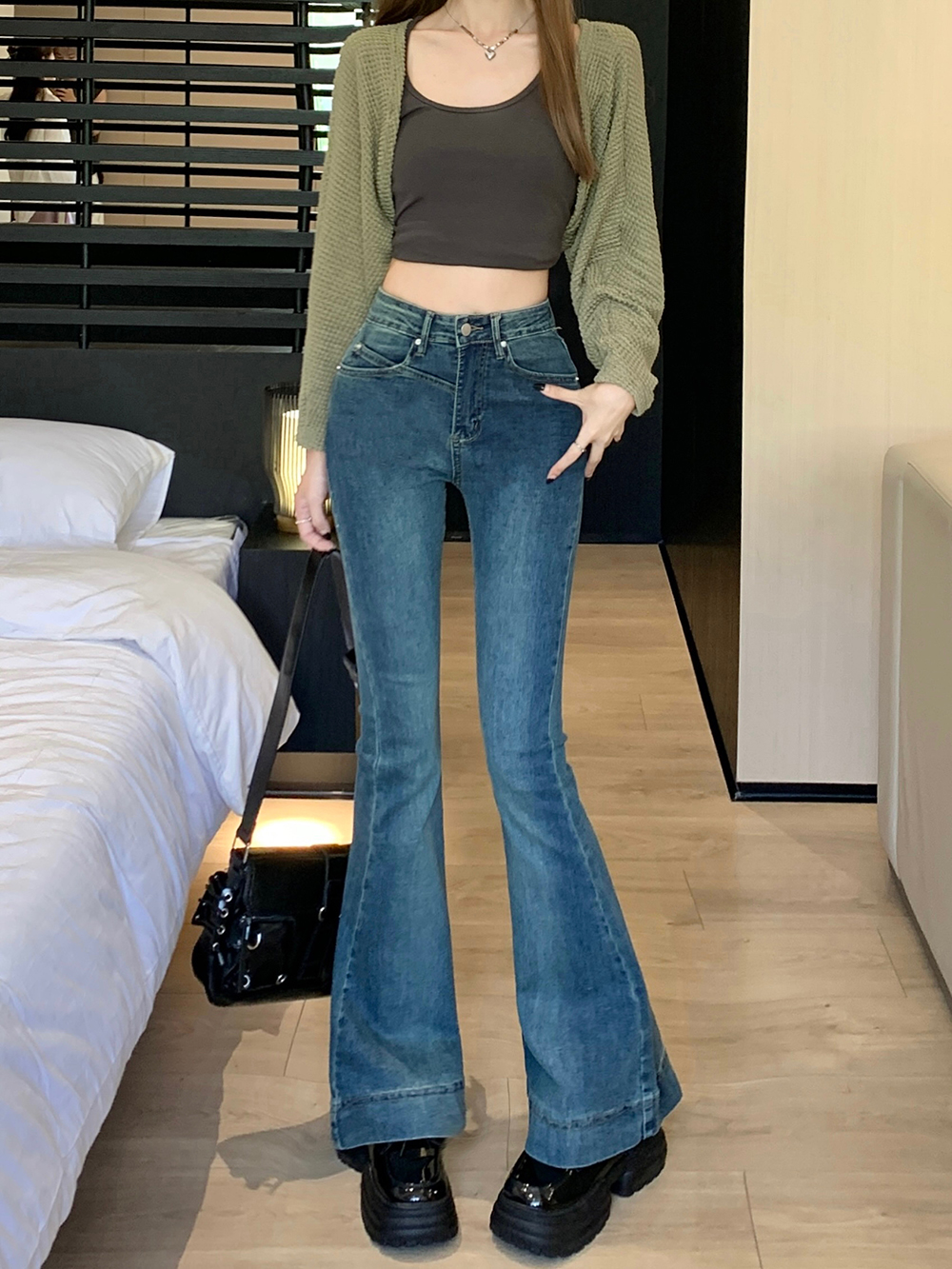 High waist jeans autumn long pants for women