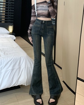Autumn retro show high elasticity slim jeans
