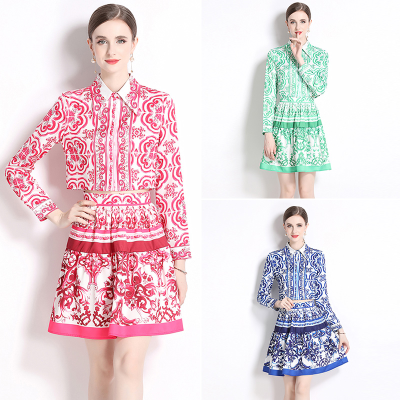 Printing short skirt fashion tops a set