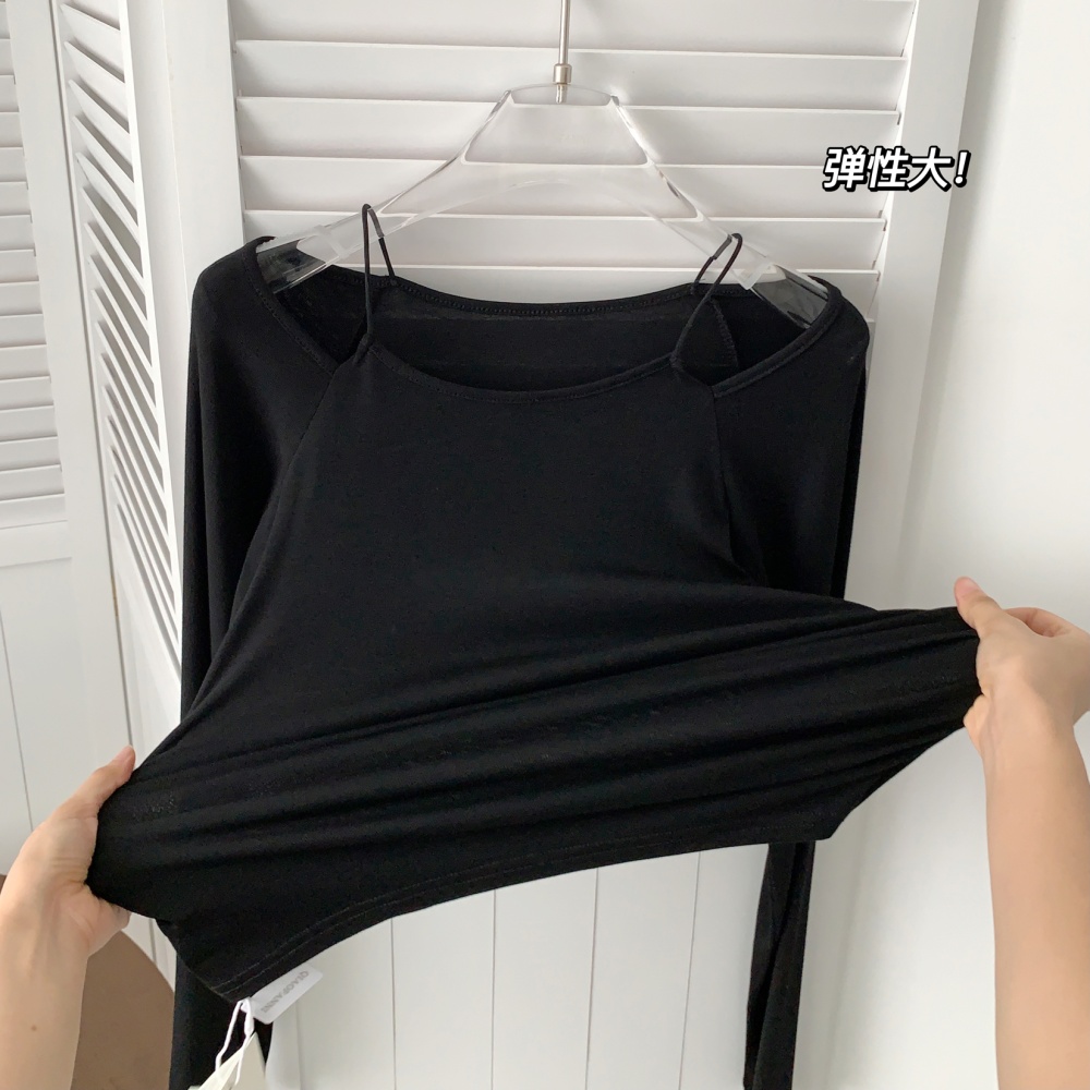 Simple black long sleeve strapless sexy Pseudo-two tops