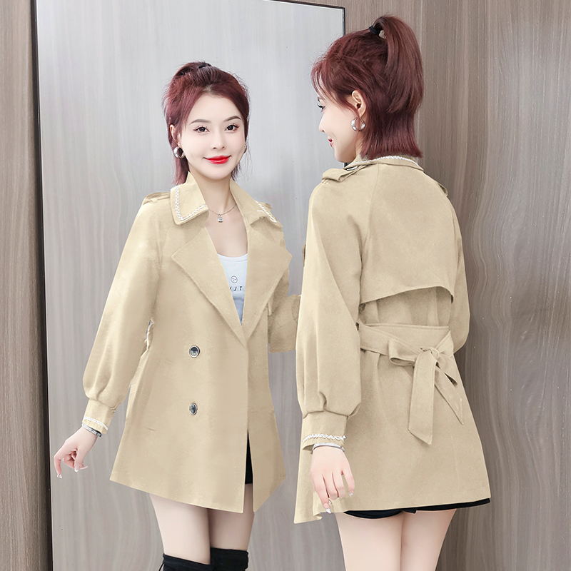 Black spring and autumn overcoat pinched waist short windbreaker