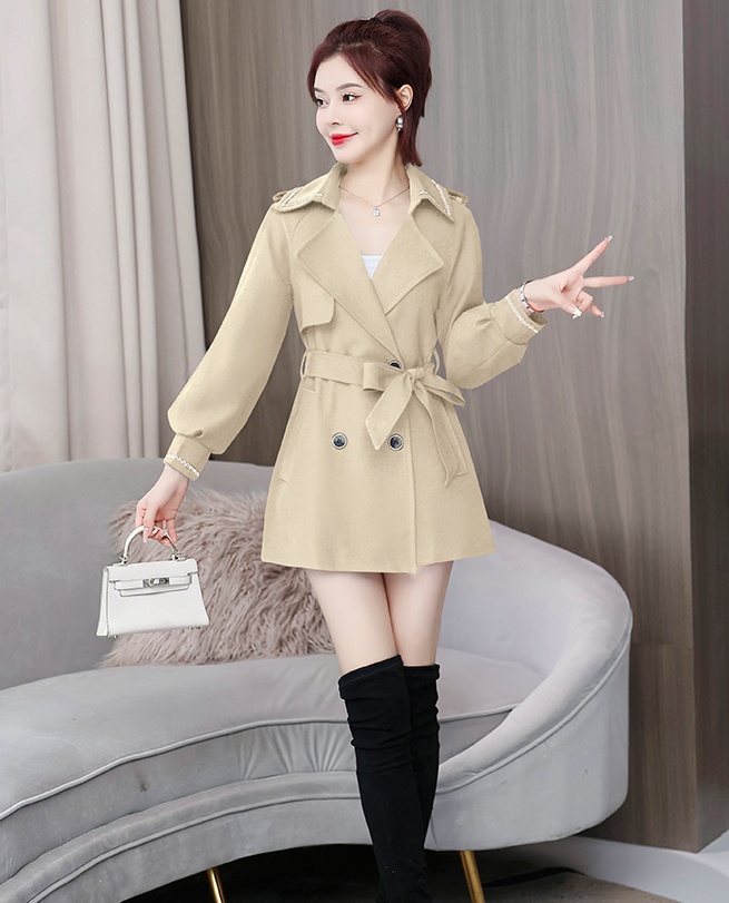 Black spring and autumn overcoat pinched waist short windbreaker