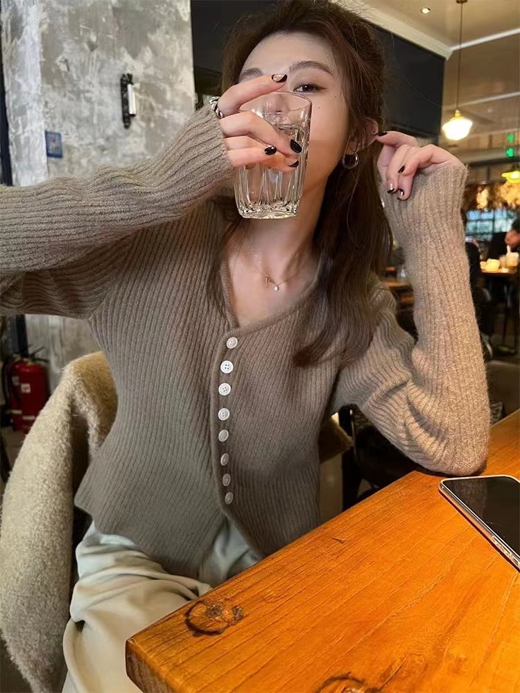 Knitted autumn and winter sweater V-neck tops for women