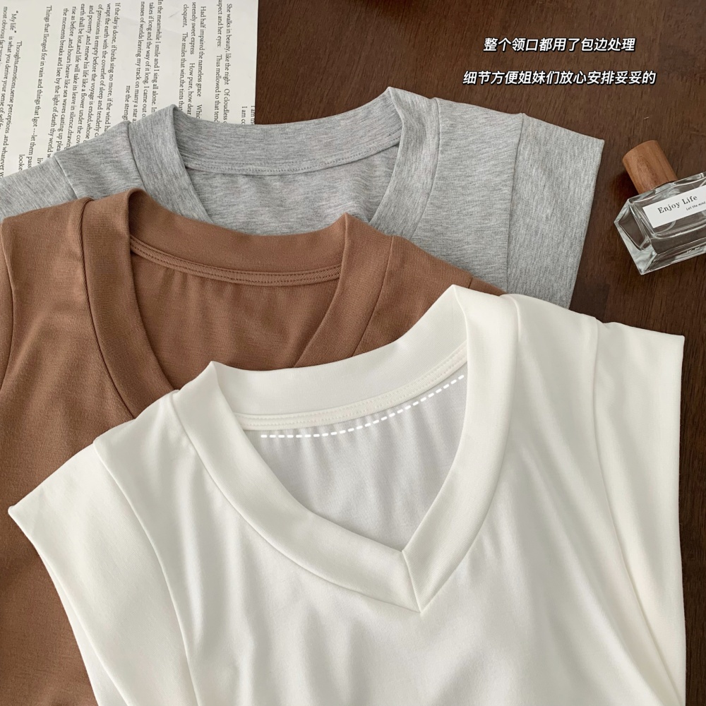 V-neck short short sleeve all-match slim T-shirt
