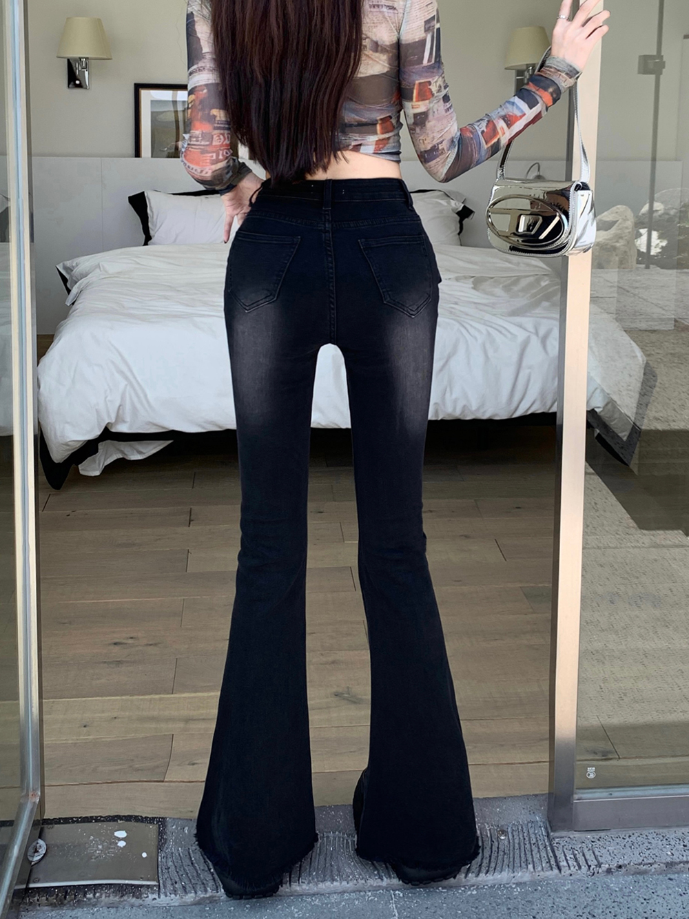 Retro mopping jeans high waist long pants for women
