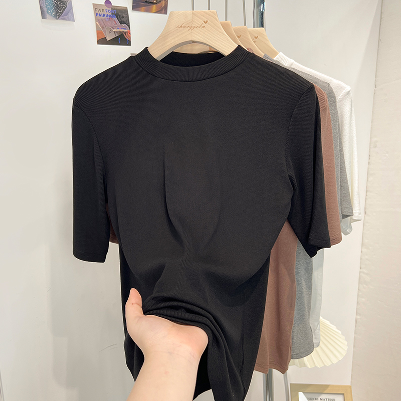 Spring and summer T-shirt round neck tops for women