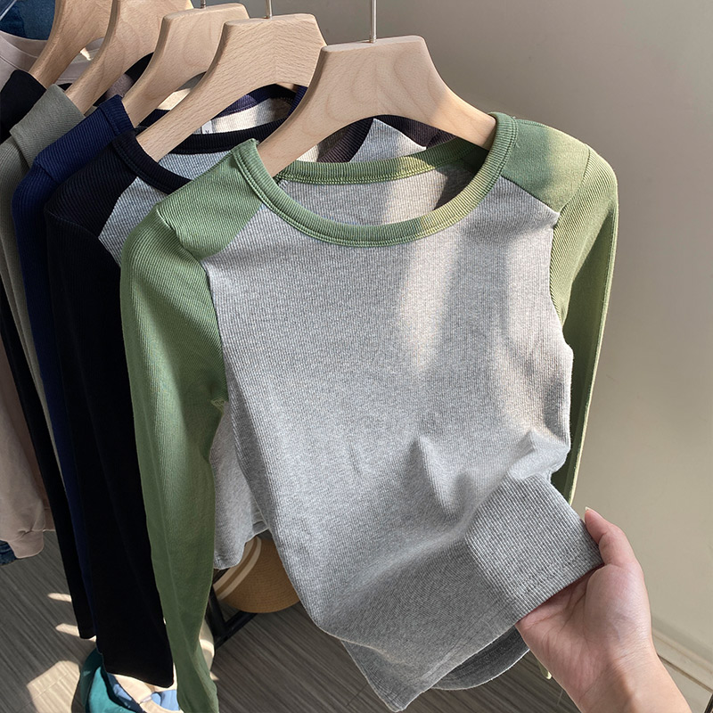 Spicegirl slim mixed colors tops long sleeve autumn T-shirt