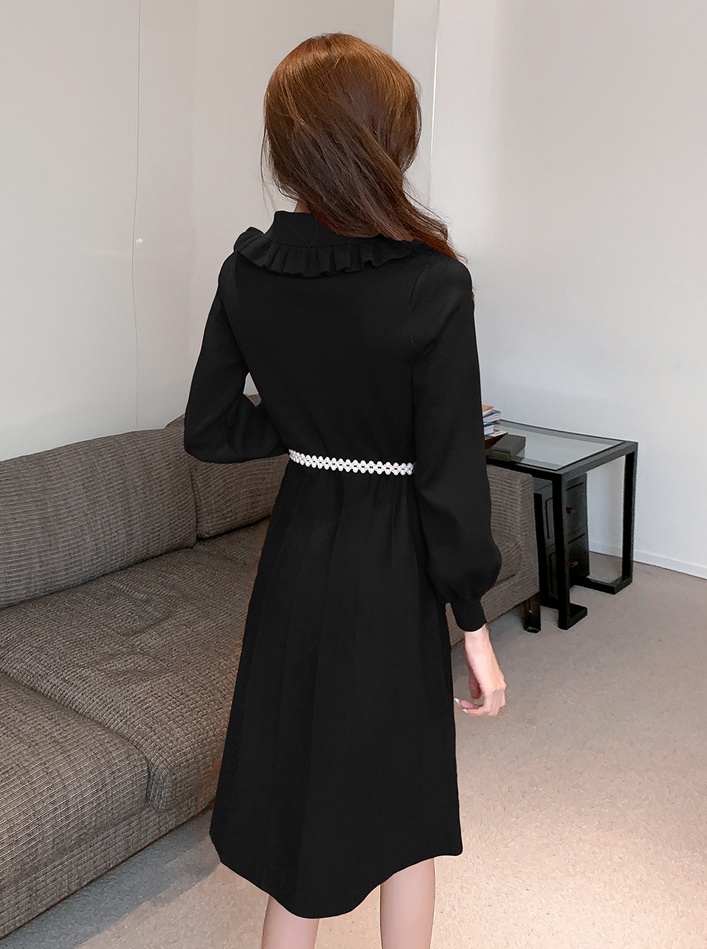 Lotus leaf collar knitted sweater long sleeve dress