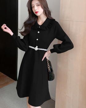 Lotus leaf collar knitted sweater long sleeve dress