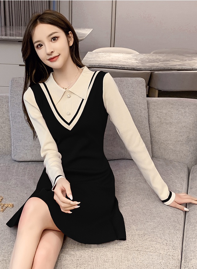 Slim Pseudo-two sweater knitted autumn and winter dress
