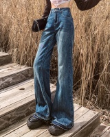 Micro speaker lengthen jeans retro burr pants for women