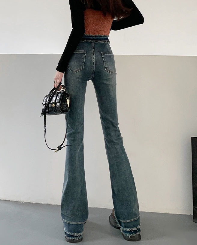 Autumn high waist micro speaker jeans tight retro burr pants