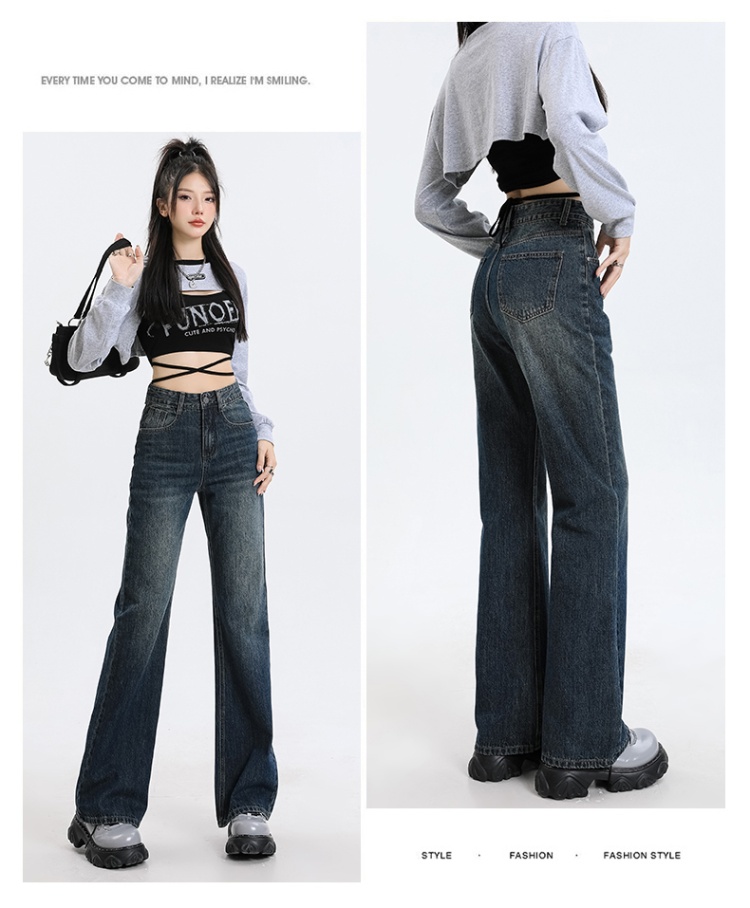 Commuting wide leg straight pants retro mopping jeans