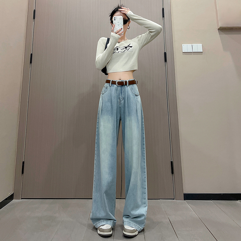 High waist retro jeans drape wide leg pants for women