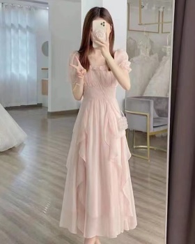 France style temperament dress unique pink long dress