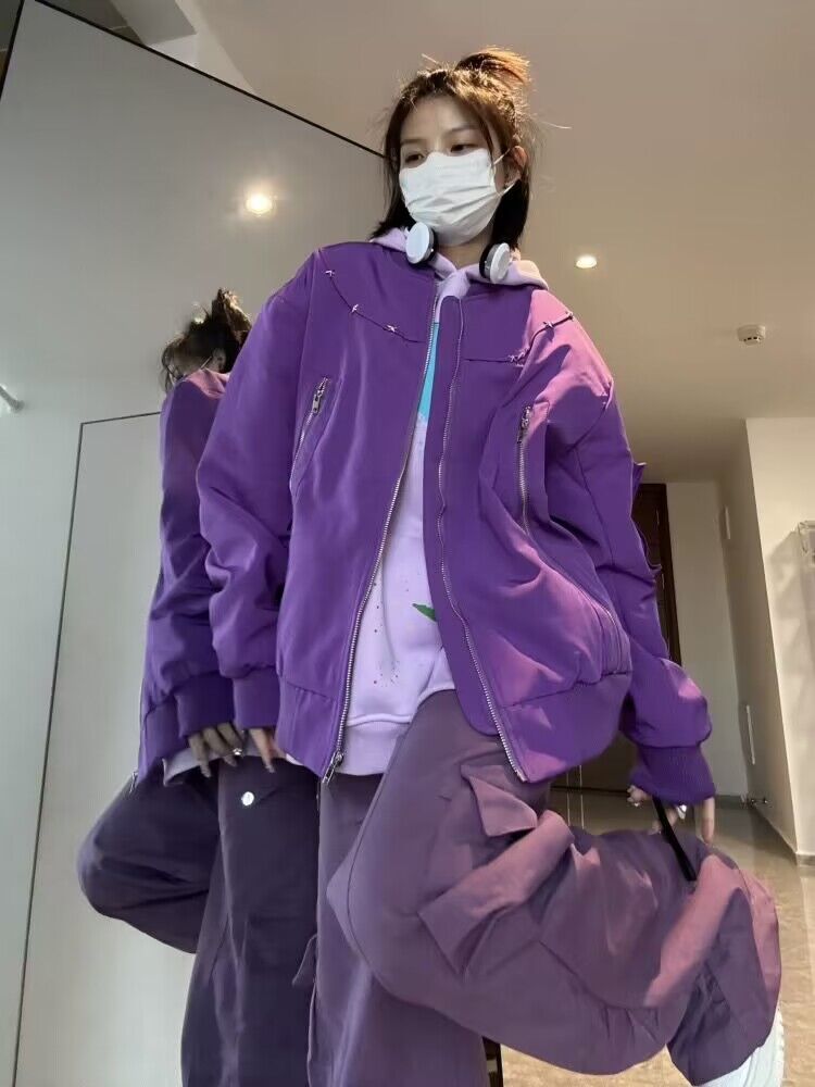 Thin Casual jacket retro purple coat for women