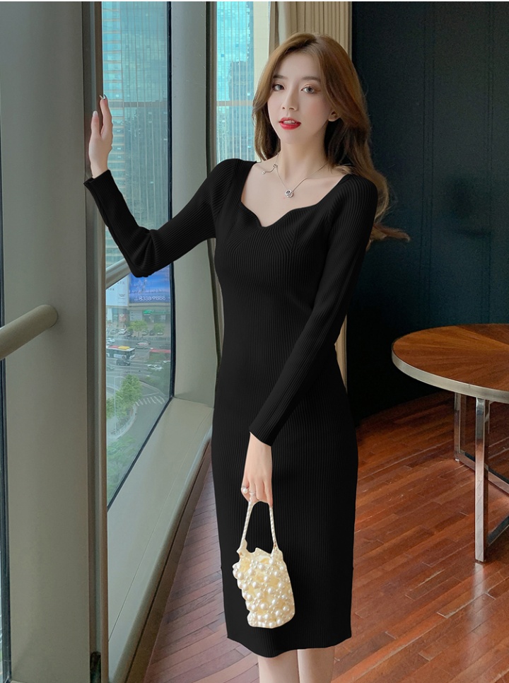 V-neck knitted pure sweater lady long sleeve dress