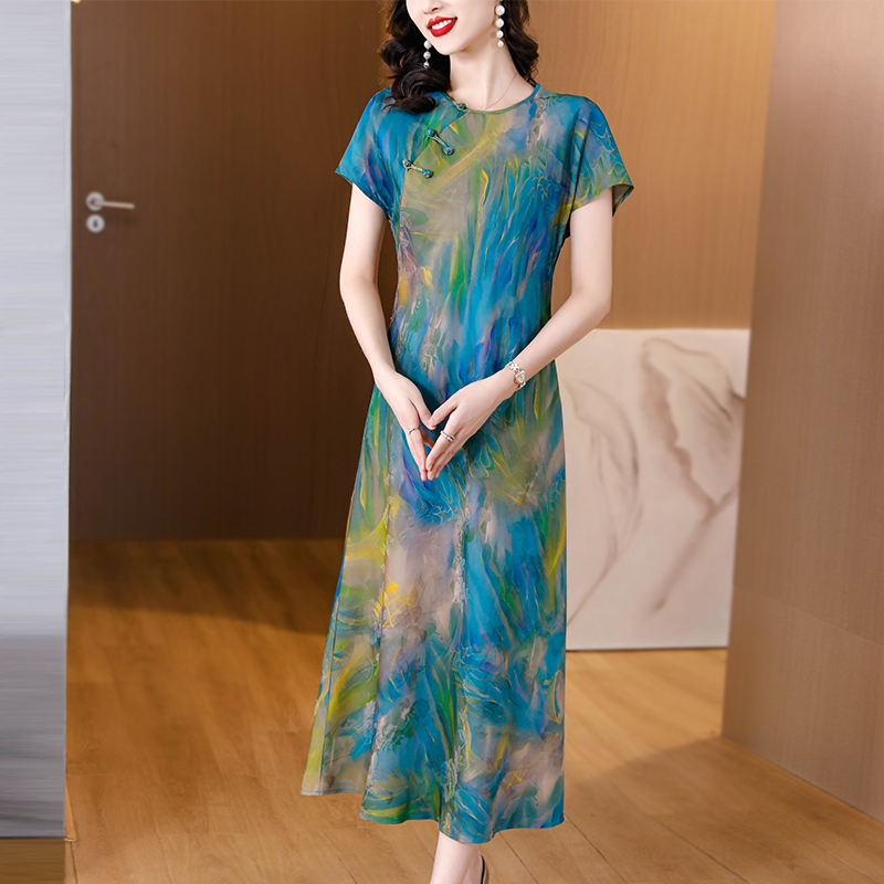 Chinese style grace tie dye summer fashion ink slim dress