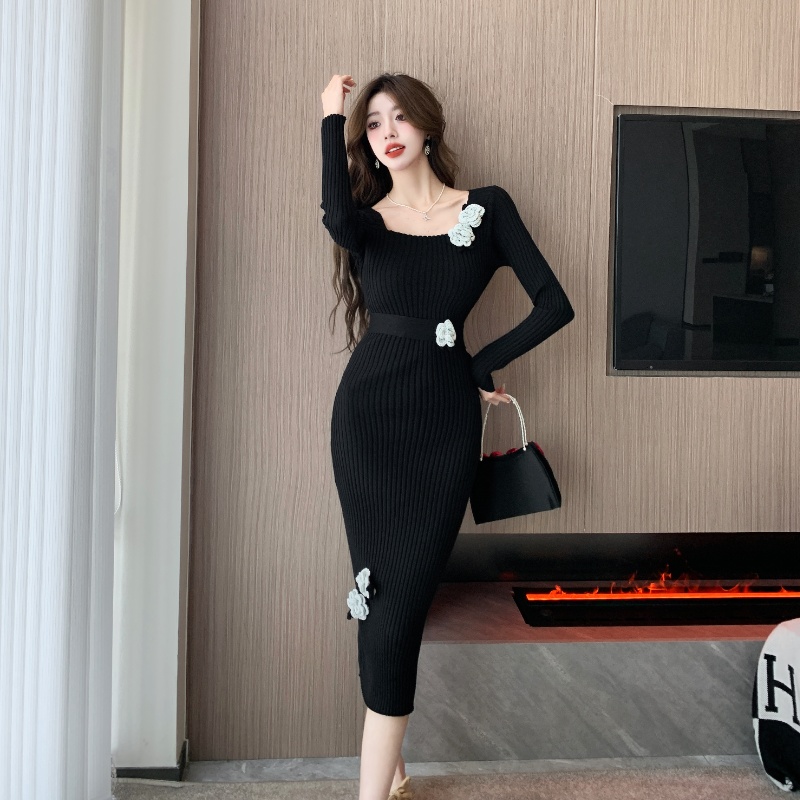 Bottoming temperament knitted slim dress for women