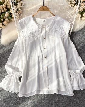 Single-breasted white tops loose spring and autumn shirt