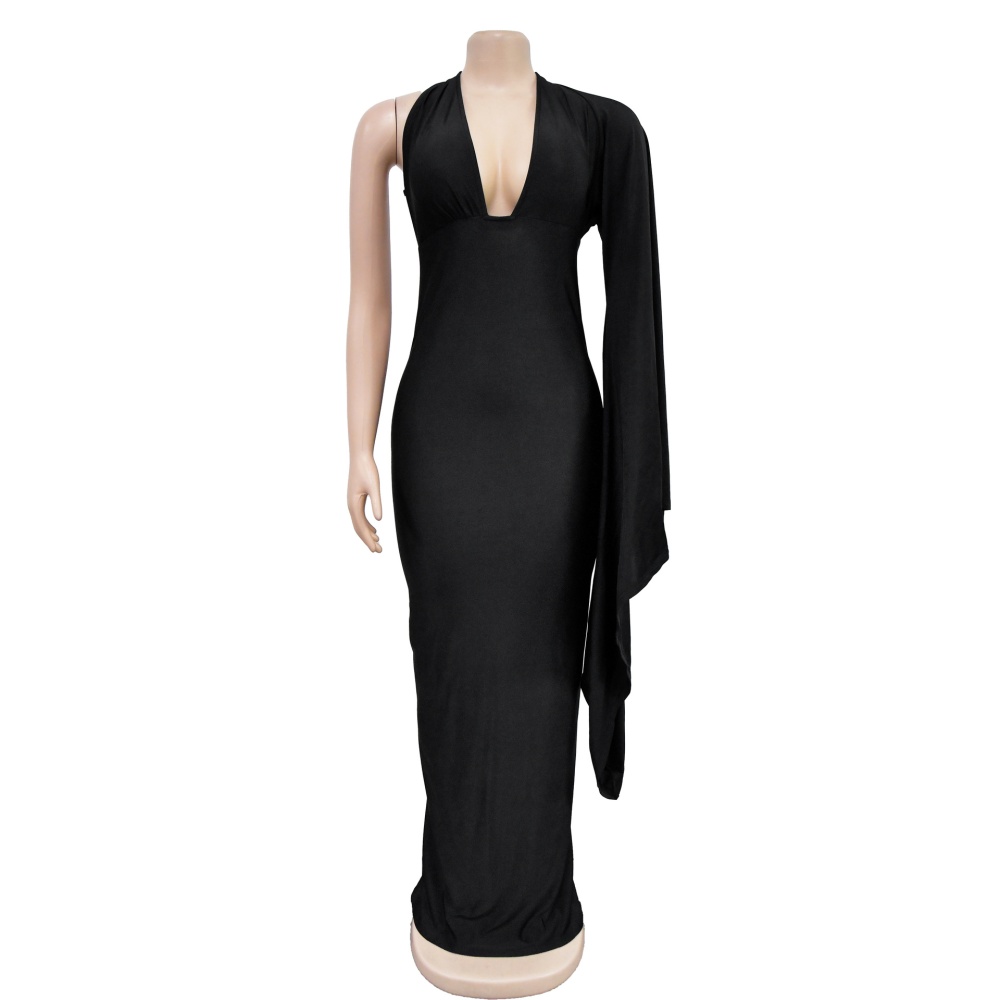 Fashion shoulder sleeve dress halter long dress for women