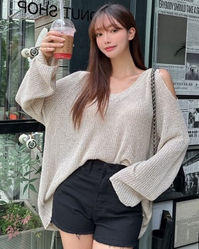 Strapless pure Korean style V-neck Casual sweater