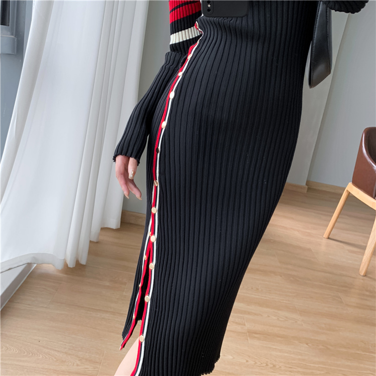 Autumn and winter knitted bottoming slim dress for women