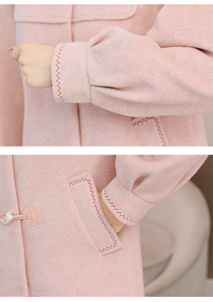 Korean style pink long woolen coat autumn slim overcoat