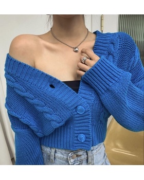 Korean style V-neck sweater weave jacket for women