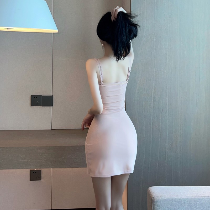 Sexy pinched waist strap dress package hip dress for women