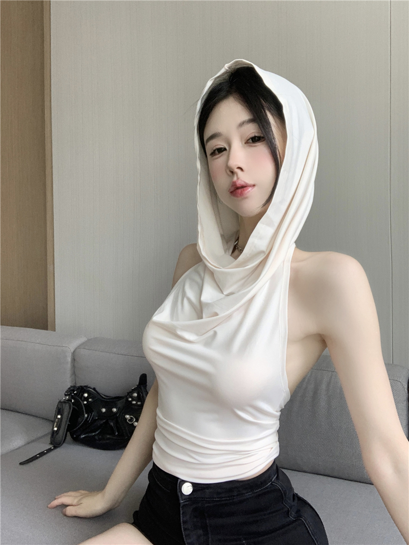 Hooded slim pure tops halter niche vest for women