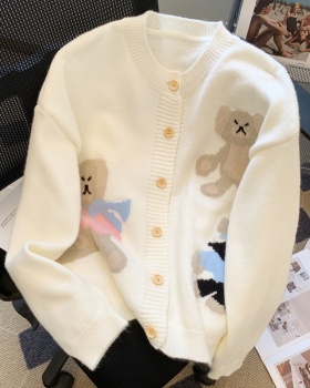 Puppy knitted sweet cardigan cubs white sweater for women