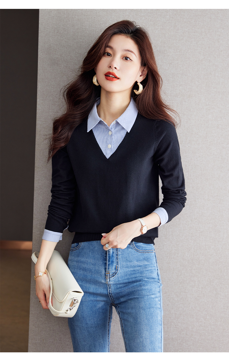 Long sleeve autumn and winter sweater plaid tops for women