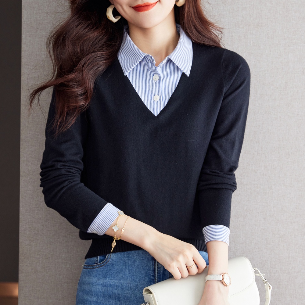 Long sleeve autumn and winter sweater plaid tops for women
