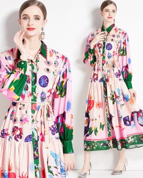 Spring and autumn printing dress retro long dress
