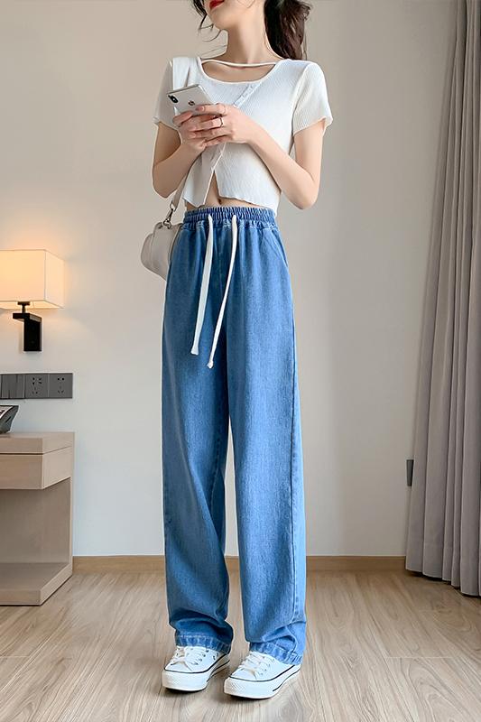 Pure cotton retro large yard burr loose mopping jeans