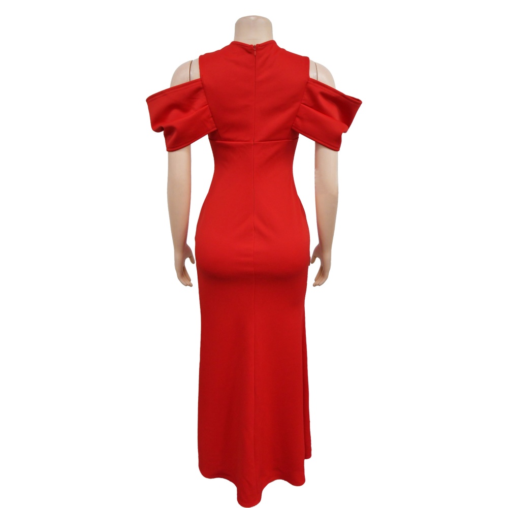 European style fashion long dress fold V-neck dress for women