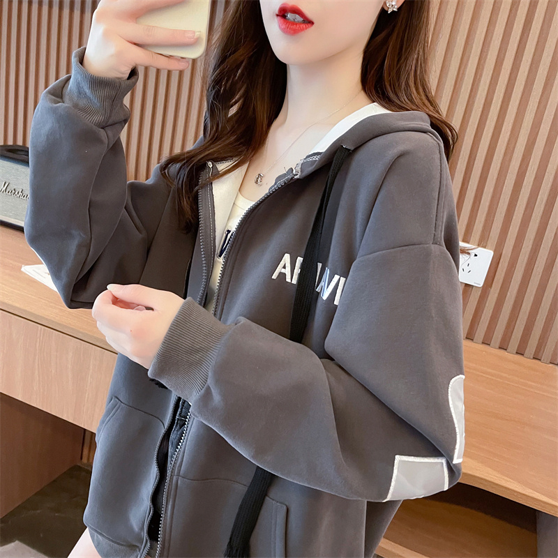 Pure cotton hooded hoodie milk silk tops for women