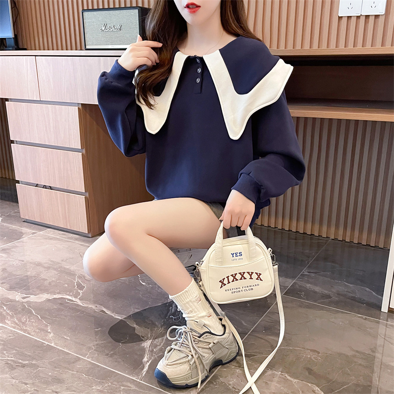 Pure cotton loose tops complex hoodie for women