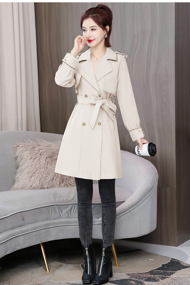 Fashionable beige windbreaker autumn long coat for women