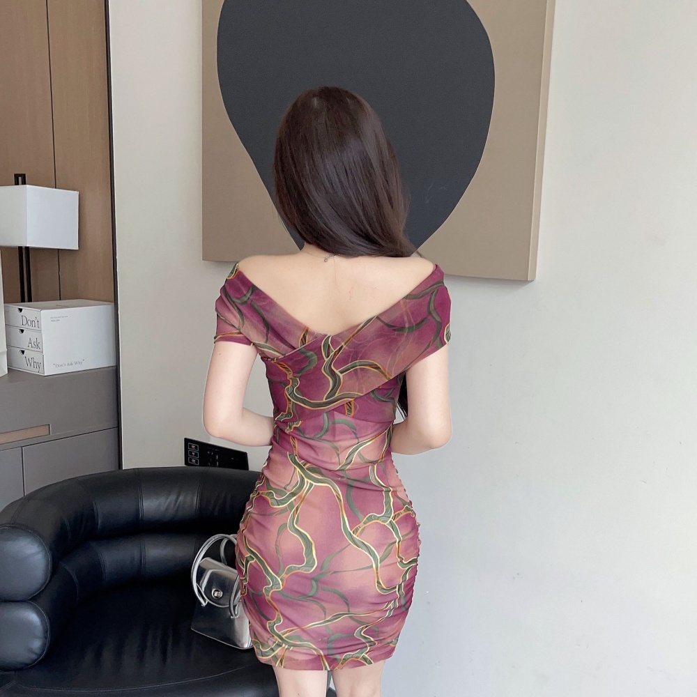 Spicegirl France style fold slim printing temperament dress