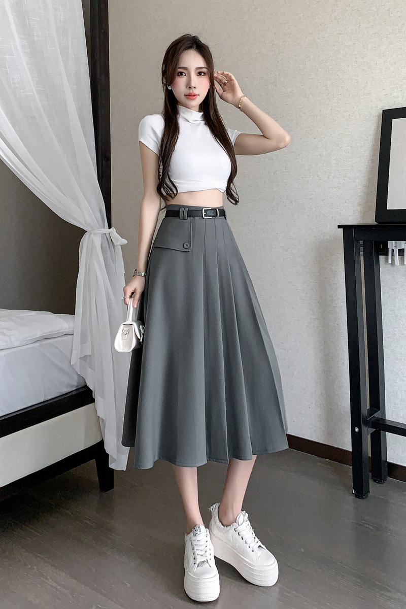 Casual long big skirt long skirt autumn pleated skirt