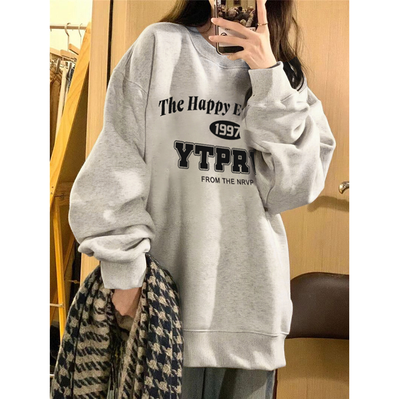 Round neck loose complex printing thick hoodie