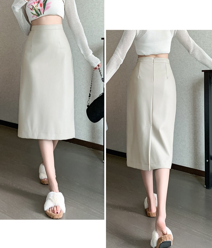 Straight all-match skirt simple leather skirt for women