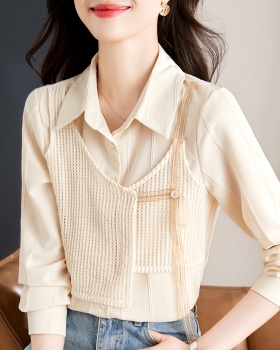 Pseudo-two autumn shirt Western style unique tops for women