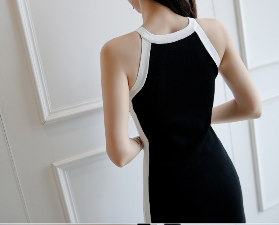 Slim summer knitted T-back mixed colors splice dress for women